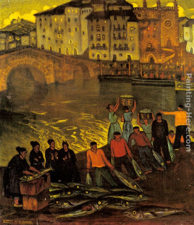 Fisherfolk In A Harbour Town painting - Ramon De Zubiaurre Fisherfolk In A Harbour Town art painting